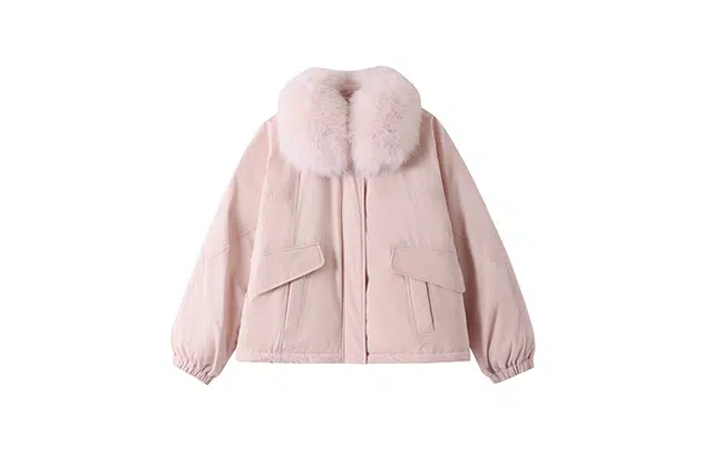 花栗鼠小姐 狐狸毛领派克服小个子短款羽绒服 女款