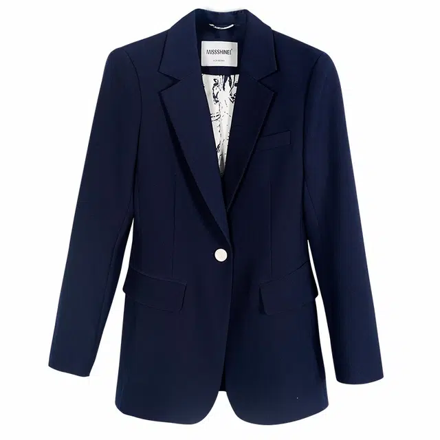 米思阳 纯色一粒扣修身西装 女款 藏蓝色