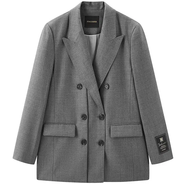 Peacebird Double-Breasted Blazer Gray