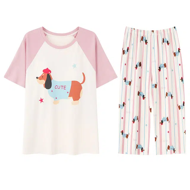 向薇 短袖七分裤休闲舒适亲肤睡衣套装 女款