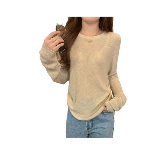 缪斯的诱惑 宽松圆领抽绳百搭慵懒长袖打底上衣针织衫 女款