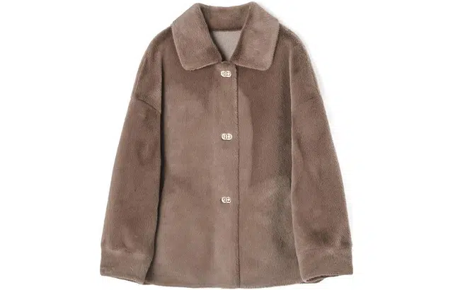 【dme】 纯色单排扣设计翻领绒感外套 女款 咖啡色