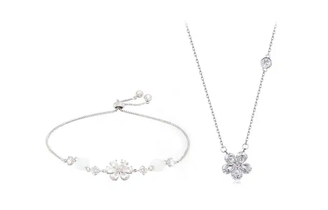 尚银福 而爱而生系列 国潮新中式时尚优雅气质轻奢高级感 森系小清新小众创意设计樱花手饰套装 琉璃 手链 女款