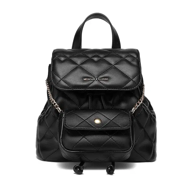 稻草人 百搭菱格小香风 聚氨酯 双肩包 常规 女款 黑色/米白