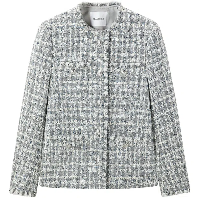 太平鸟 四口袋经典拉毛小香风绵羊毛外套 女款