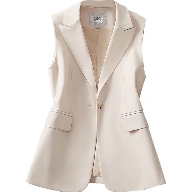 她池 翻领时尚一粒扣无袖西装马甲 女款