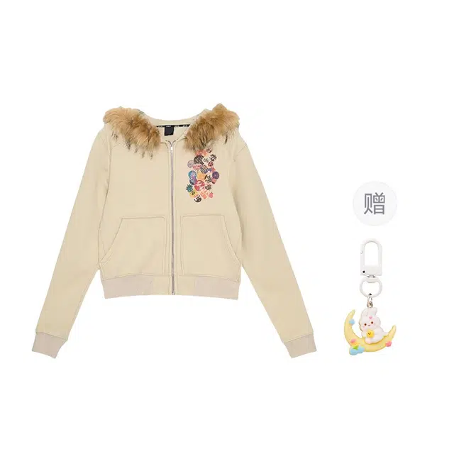 柏黛妃 复古连帽拉链短款加厚加绒长袖卫衣 女款