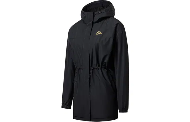 鸿星尔克 纯色简约收腰加绒加厚中长款风衣 女款 正黑