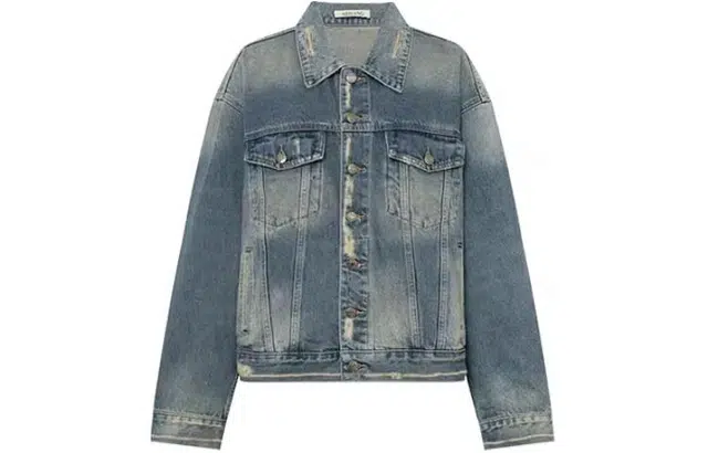 美洋 做旧洗水磨破廓形长袖牛仔外套 女款 复古蓝