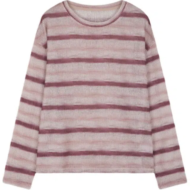 沫晗依美 撞色圆领套头宽松长袖卫衣 女款 粉色