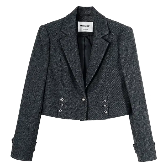 米思阳 纯色西装领一粒扣短款休闲截短外套 女款