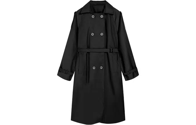 冰淇淋与鲸 纯色休闲长款翻领长袖风衣 女款