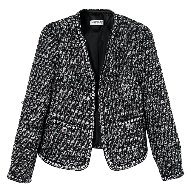 米思阳 长袖开衫截短外套 女款 黑白色