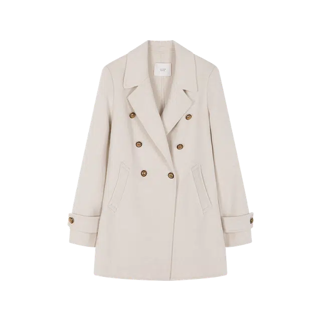 沫晗依美 西装领时尚复古休闲长袖大衣 女款 米白色