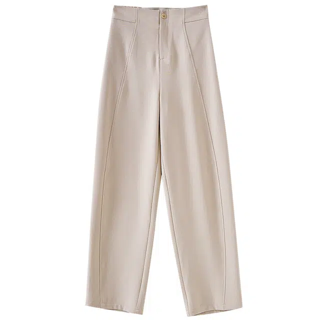 欧昵雪 时尚高腰宽松阔腿休闲裤 女 灰卡其