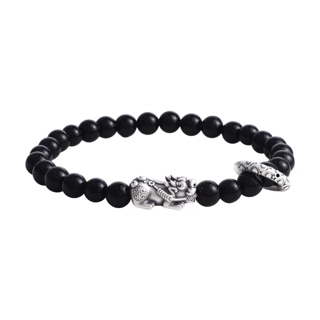 永恒旋律 八方来财 貔貅圆珠 新中式国潮复古 招财纳福 小众设计吞金兽 民族风轻奢高级感 黑曜石 手串 男款