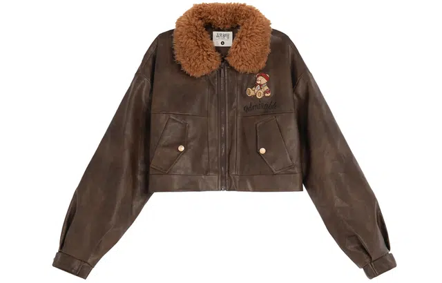 森女部落 原创秋冬复古美拉德穿搭外套双层毛领叠穿短款皮衣 女款