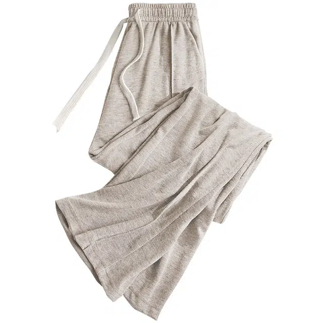 她池 运动松紧高腰垂感宽松阔腿裤抽绳休闲裤 女款