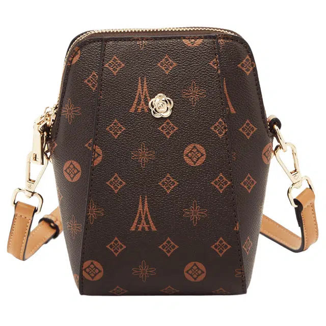 老人头 复古老花百搭 合成革 单肩包 女款 咖色