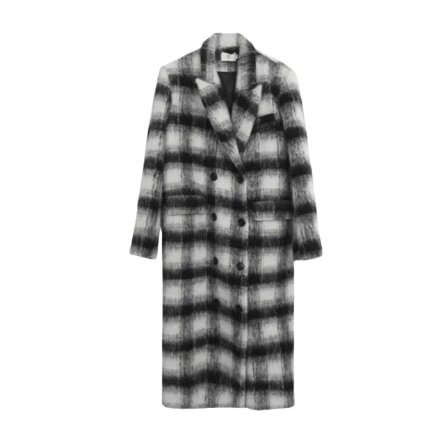 木清清 高级感长款格子大衣 女款 黑白格