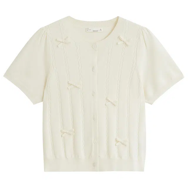 茵曼 修身圆领短袖针织衫 女款 奶油白