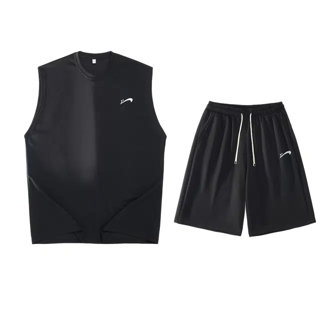 贵人鸟 纯色合身五分袖舒适百搭时尚简约轻便透气休闲运动套装 男女同款