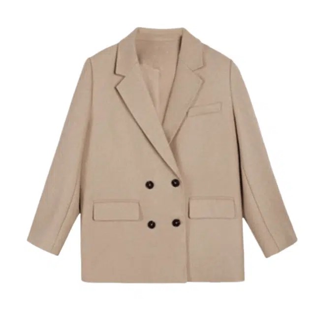 木清清 时尚领厚款舒适通勤双排扣西装 女款 驼色