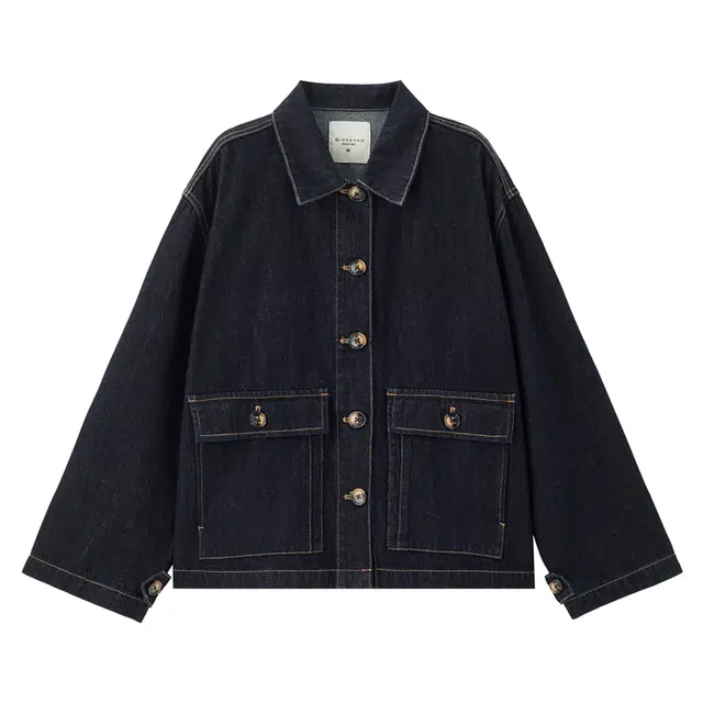 佐丹奴 洗水明线时髦大口袋翻领牛仔外套 女款 原牛蓝