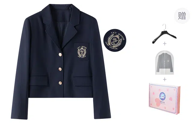 东鲸岁时记 学院风高级感伯克利修身上衣外套通勤职场微辣文艺风纯色短款西装 秋季 女款 礼盒装 藏青色