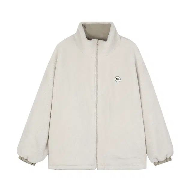 冰淇淋与鲸 基础款双面穿宽松拼色字母刺绣羊羔绒学院风面包服立领棉服 女款 浅绿色