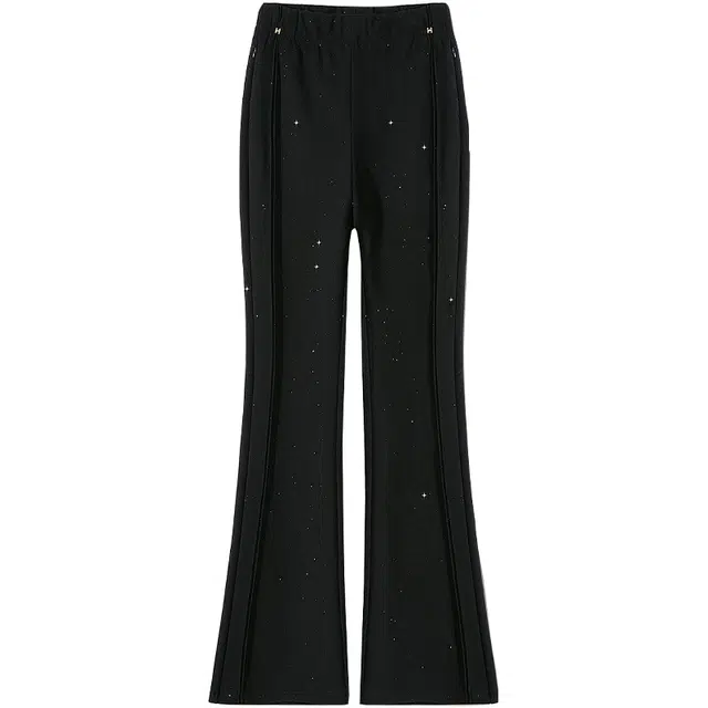 她池 设计感通勤气质高腰舒适喇叭裤休闲裤 女款 黑色