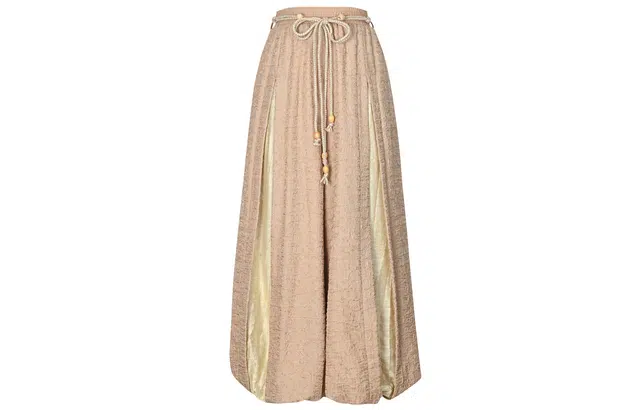 森女部落 复古异域风灯笼裤纯色系带休闲裤 女款 浅棕色