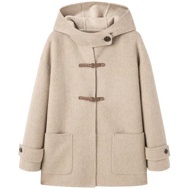 太平鸟 单排扣一手长连帽大衣 女款 卡其