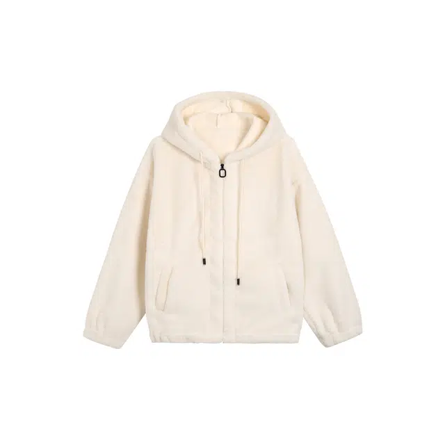 麓蔓蒂 毛绒绒连帽保暖加厚长袖绒感外套 女款