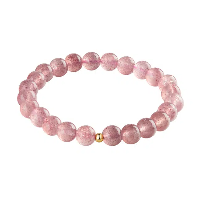 秦福炫 桃花朵朵粉色森系浪漫本命年转运招桃花简约精致优雅手饰 草莓晶 手串 女款