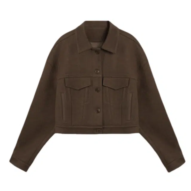 木清清 翻领港风复古宽松休闲时尚工装截短外套 女款 棕色
