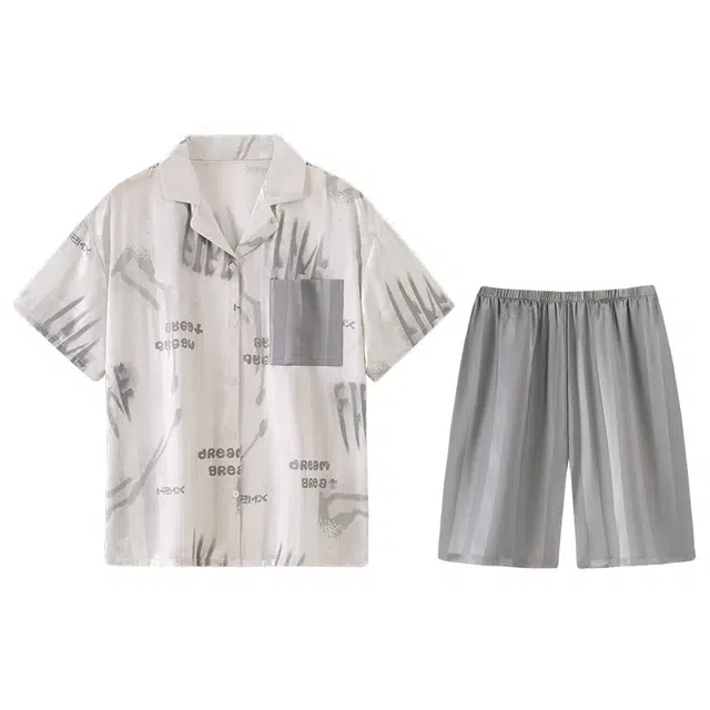 顶瓜瓜 短袖休闲舒适冰丝凉感家居服睡衣套装 男女同款