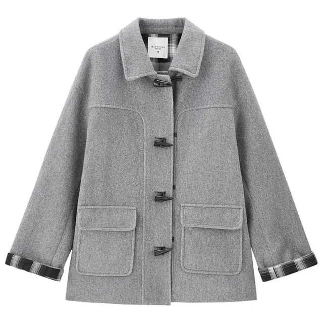 佐丹奴 针织羊角扣翻领中长款宽松大衣 女款