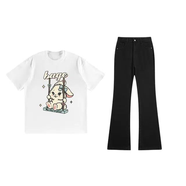 八哥 美式高街简约基础款创意舒适时尚百搭潮流活力适中字母纯色常规宽松圆领拉链落肩套头中腰短袖长裤休闲运动套装 男女同款