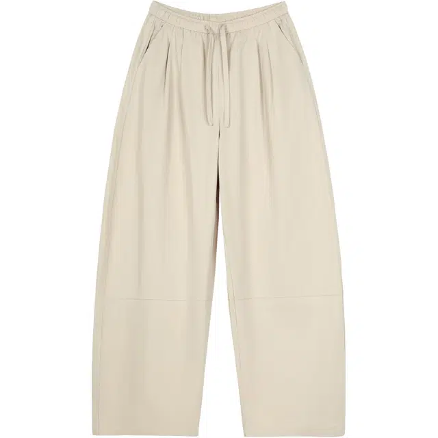 玫丝朵 美式复古系带纯色宽松阔腿休闲裤 女款 卡其色