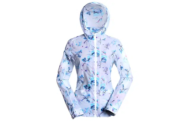 探路者 休闲连帽设计长袖防晒服 女款 水墨花白色印花