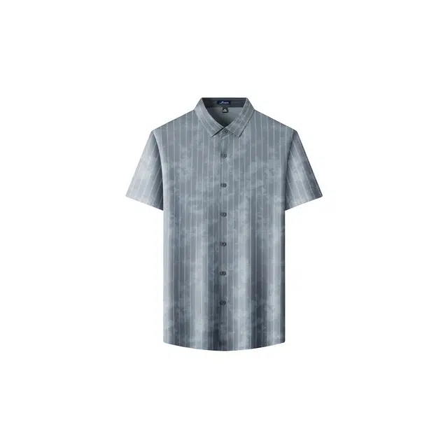 富铤 柔软亲肤挺阔有型透气吸湿商务休闲百搭条纹扎染无痕翻领短袖衬衫 男款
