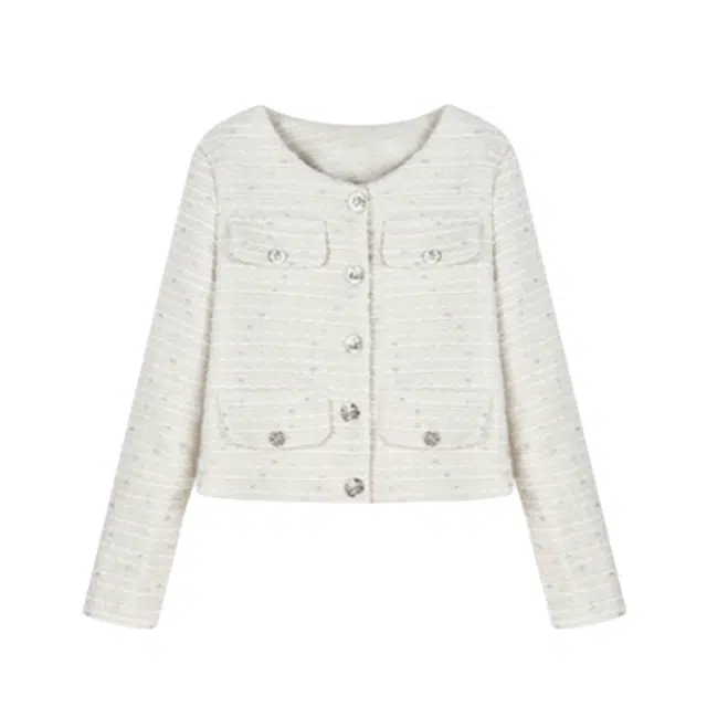 木清清 法式小香风小个子高级感超好看开衫长袖上衣截短外套 女款 白色