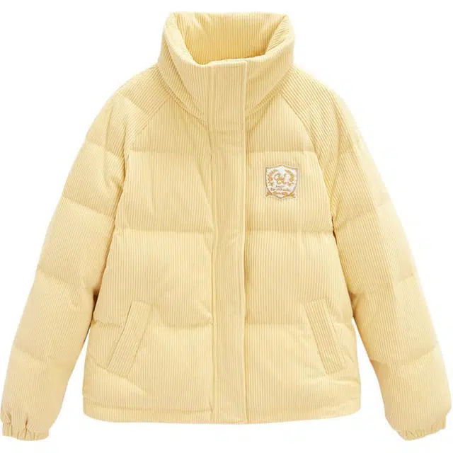 爱依服 背面字母印花立领保暖设计长袖羽绒服 女款 黄