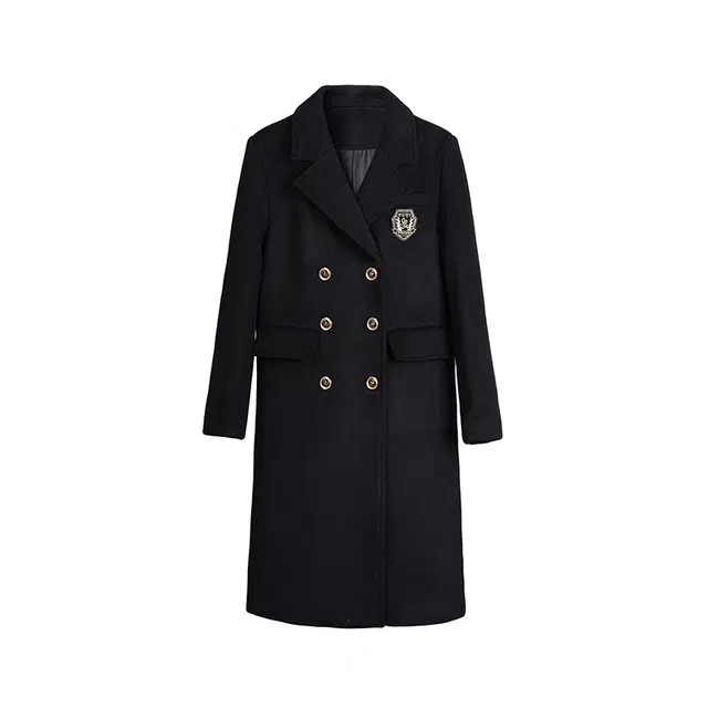 花铃太太 学院风中长款毛呢外套大衣 女款 黑色