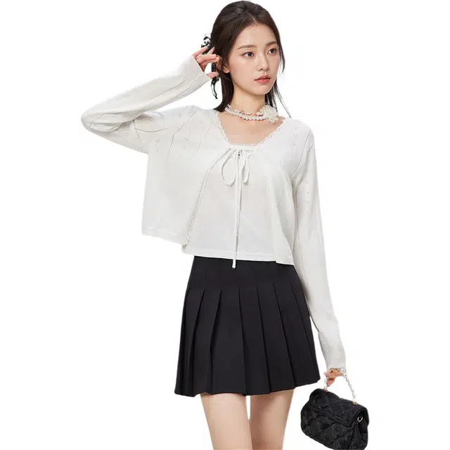 爱依服 时尚简约通勤百搭长袖针织衫 女款 白