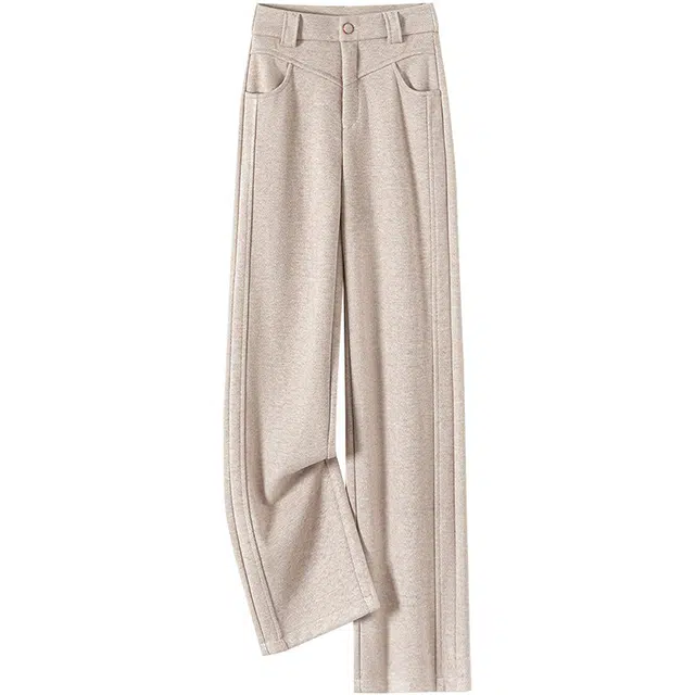 她池 高腰时尚通勤气质宽松舒适休闲裤 女款 燕麦色