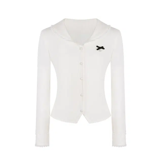 花铃太太 设计感显瘦小个子甜美内搭珍珠花边开衫针织衫 女款