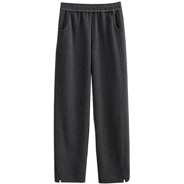 她池 纯色宽松舒适直筒休闲裤 女款 黑灰色