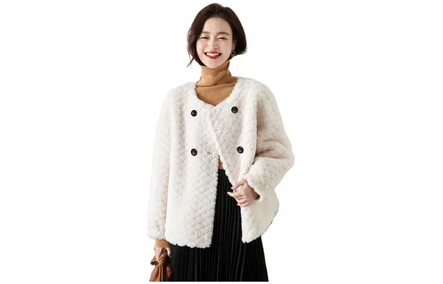 【dme】 纯色圆领纽扣毛毛棉服 女款